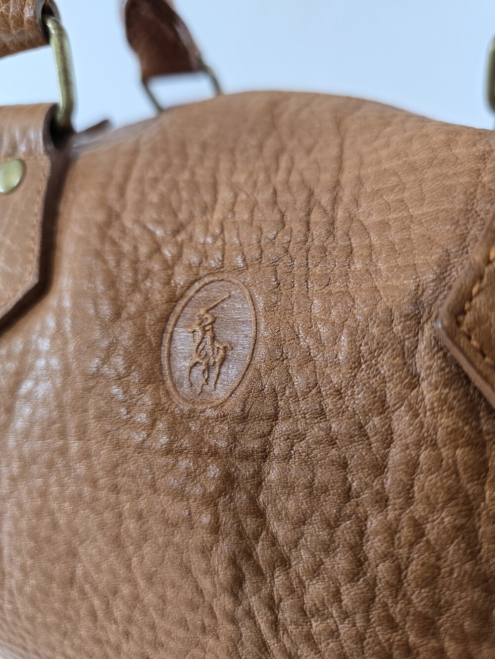 Ralph Lauren Vintage Speedy Dr Bag Pebble Saddle Tan Leather Satchel VTG 90s - Picture 2 of 16